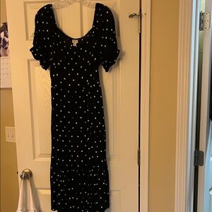 J. Crew Factory Black Midi Dress with White Polka Dots